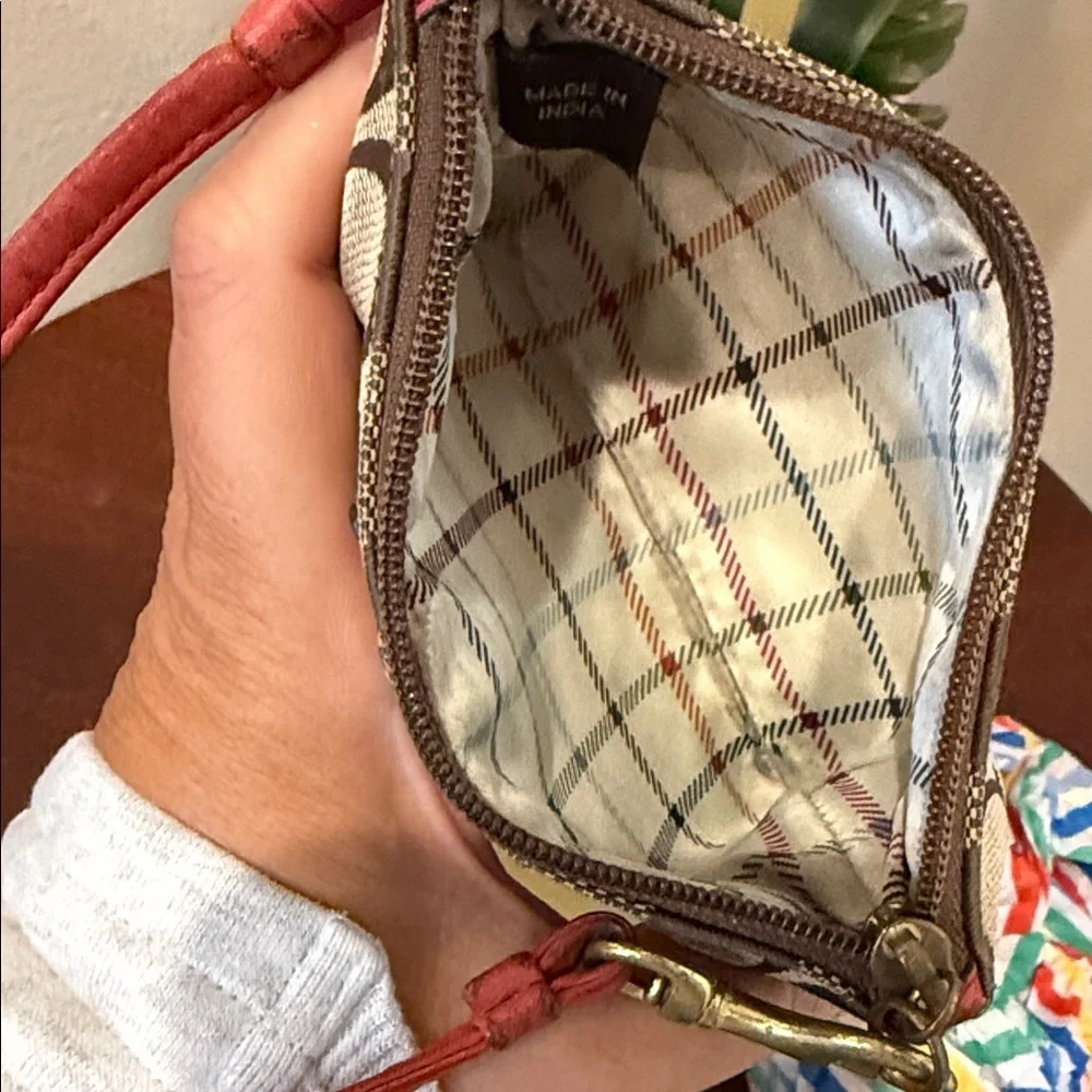 Coach Brown Red Wristlet orange bleeker signature style clutch coin purse